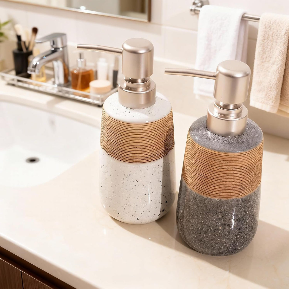 Hillcrest Bathware Embossed Speckled Ceramic Soap Dispenser Set additional product photo