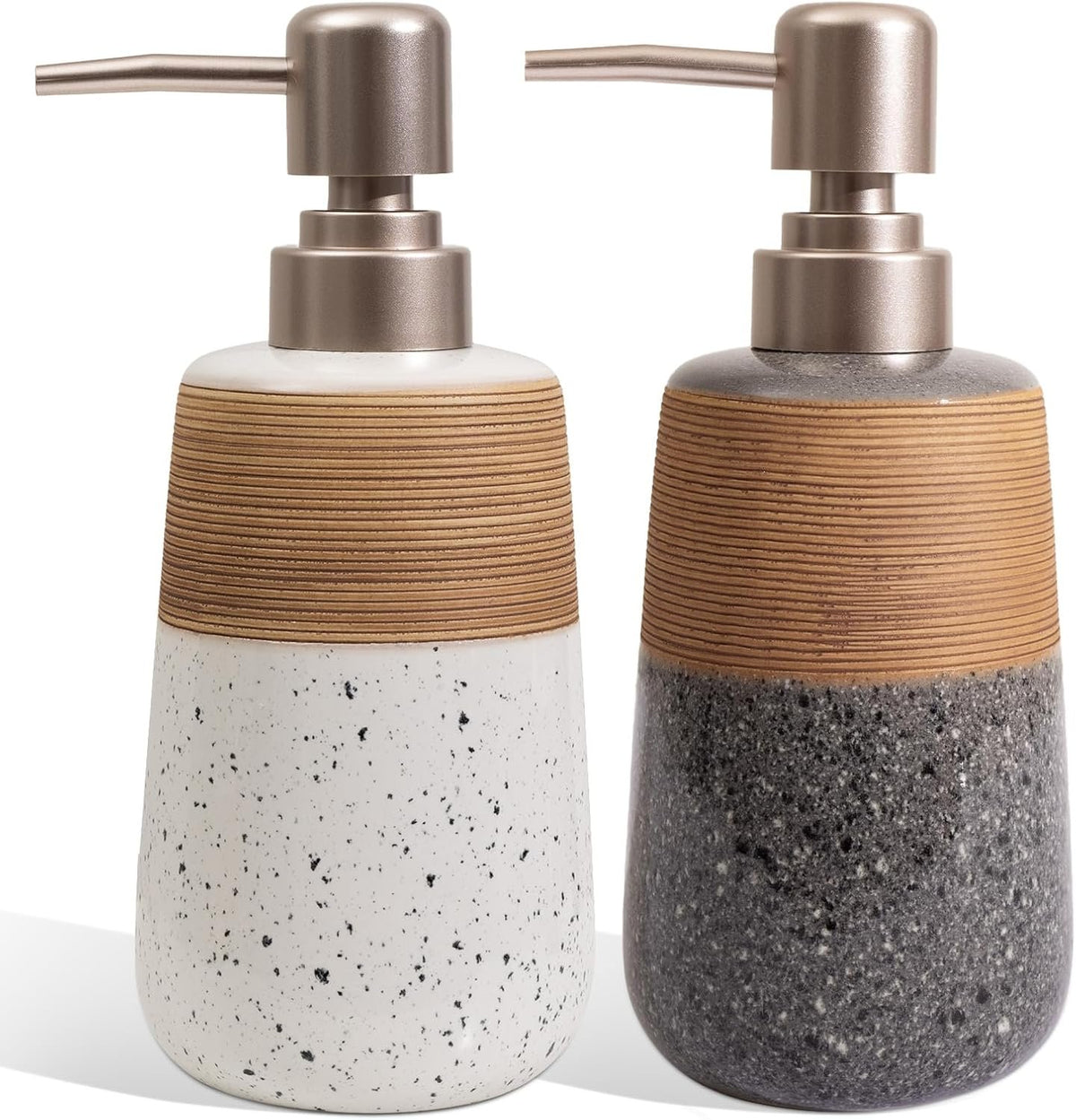 Hillcrest Bathware Embossed Speckled Ceramic Soap Dispenser Set studio product photo