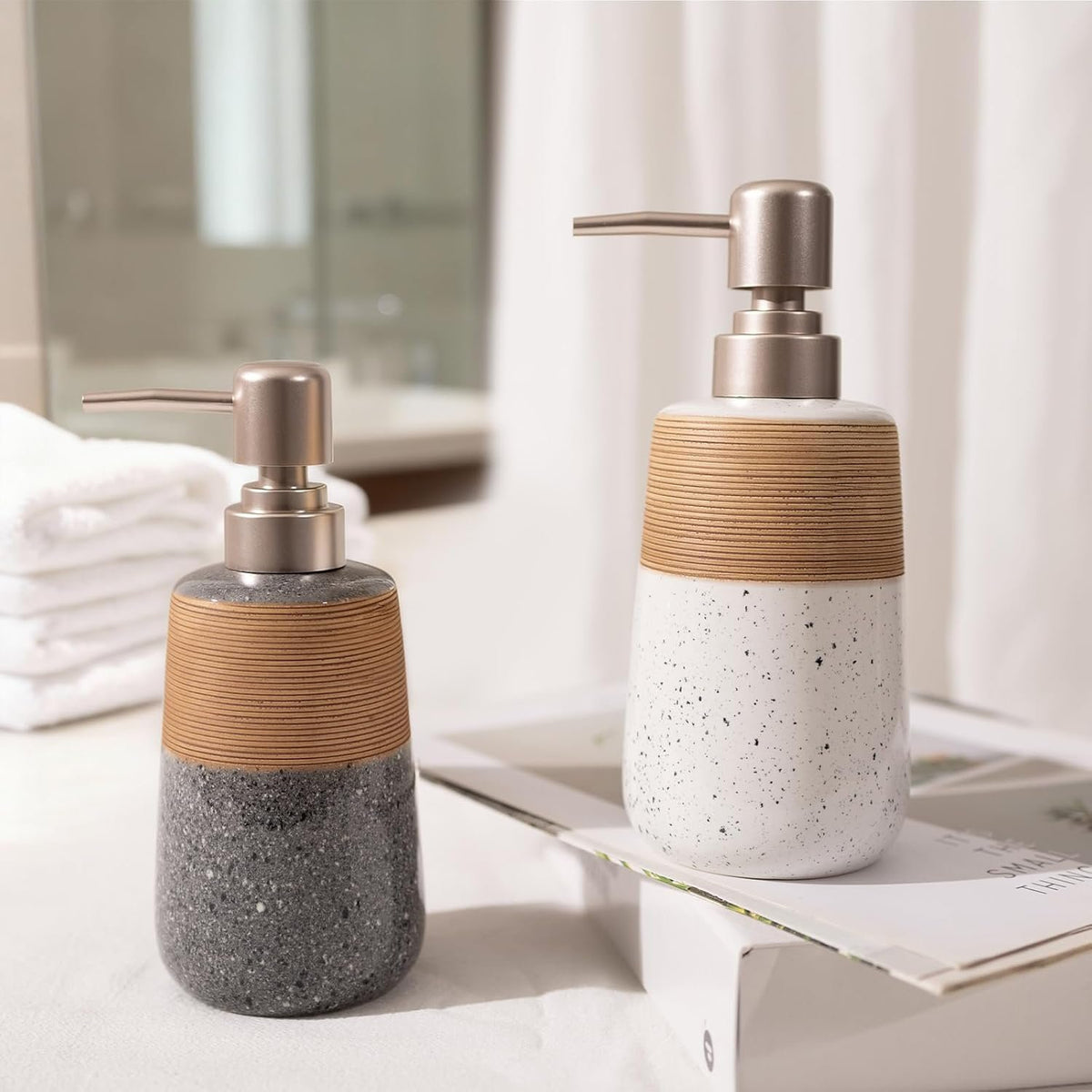 Hillcrest Bathware Embossed Speckled Ceramic Soap Dispenser Set additional product photo