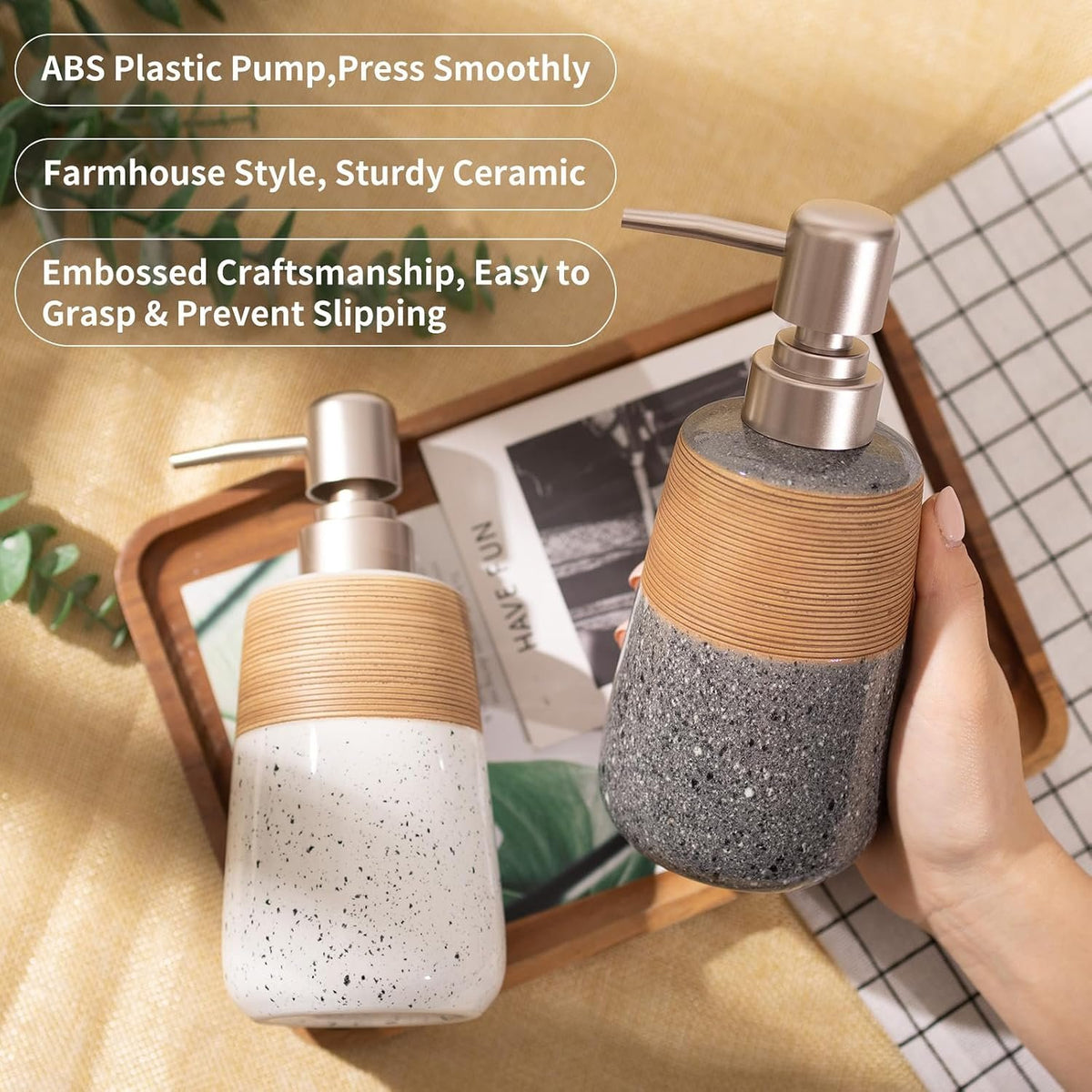 Hillcrest Bathware Embossed Speckled Ceramic Soap Dispenser Set additional product photo