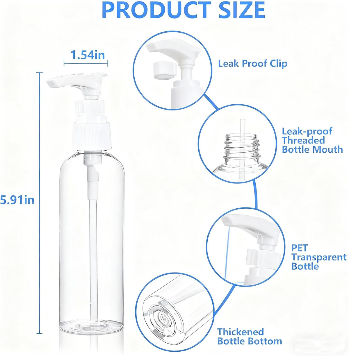 Hillcrest Bathware Clear Travel Pump Bottles with Clip Lock additional product photo