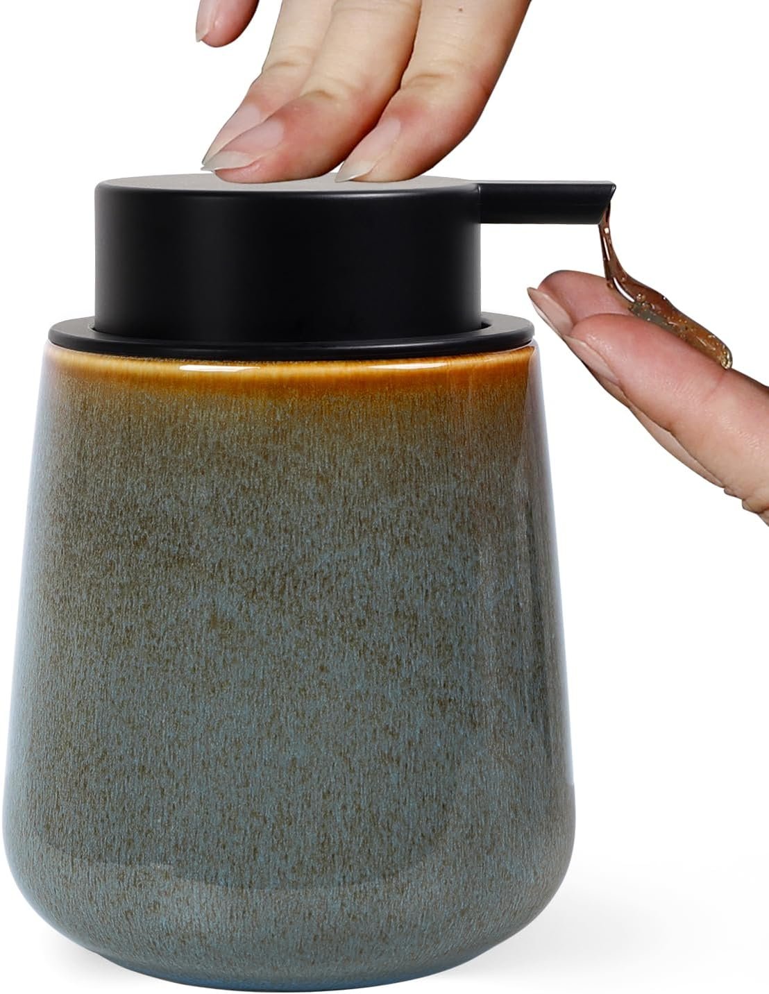 Hillcrest Bathware Kiln-Glazed Blue-Green Ceramic Soap Dispenser studio product photo