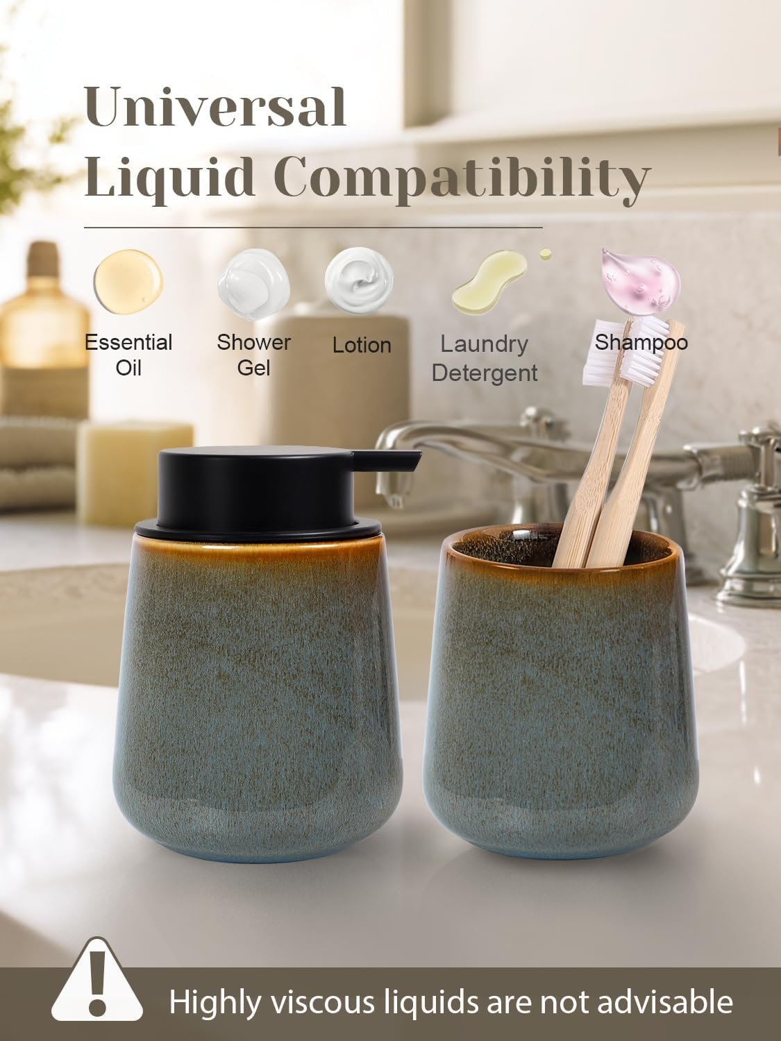 Hillcrest Bathware Kiln-Glazed Blue-Green Ceramic Soap Dispenser additional product photo