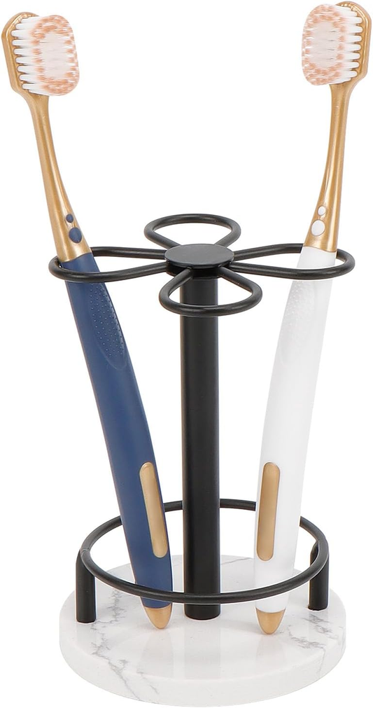 Hillcrest Bathware Matte Black Toothbrush Stand with Marble Base studio product photo