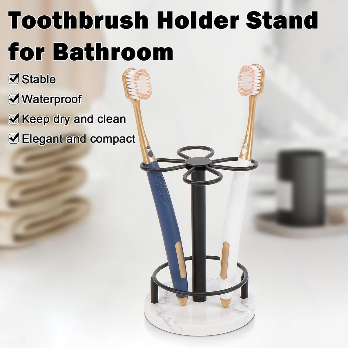 Hillcrest Bathware Matte Black Toothbrush Stand with Marble Base additional product photo