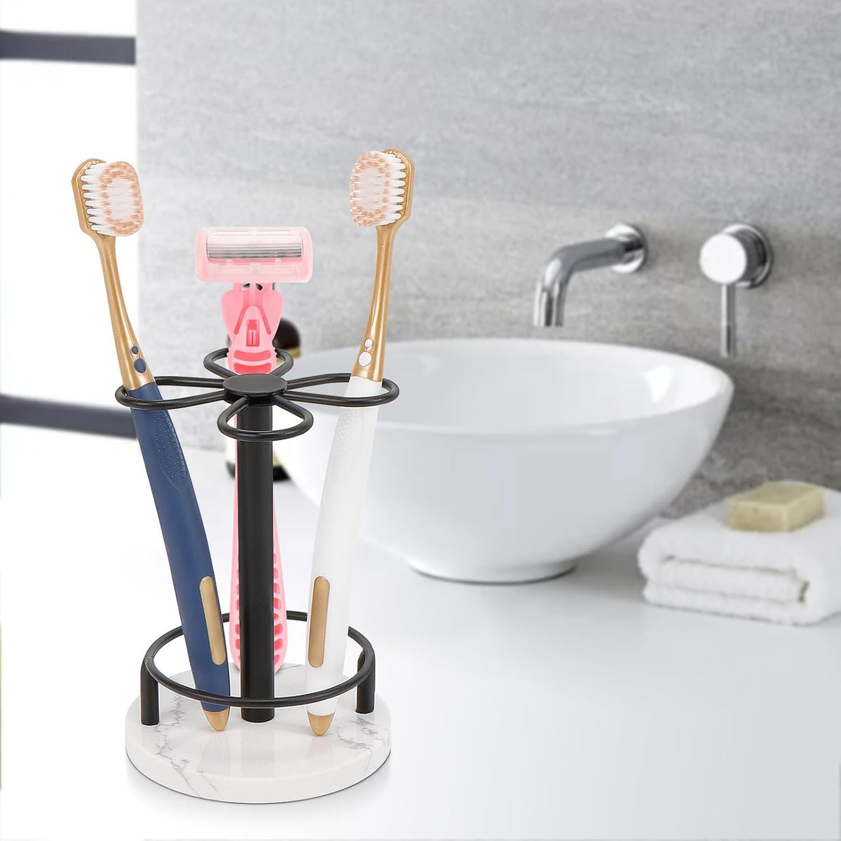 Hillcrest Bathware Matte Black Toothbrush Stand with Marble Base additional product photo
