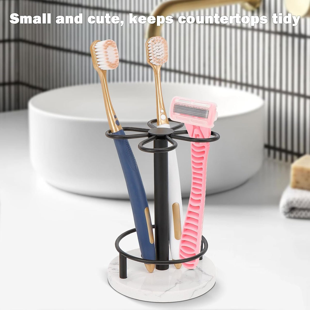 Hillcrest Bathware Matte Black Toothbrush Stand with Marble Base additional product photo