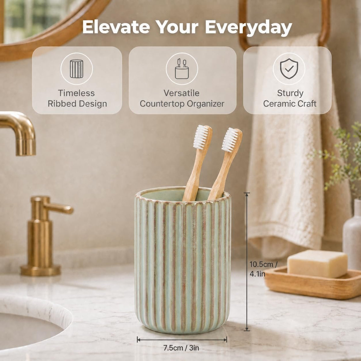 Hillcrest Bathware Ribbed Sage Green Ceramic Toothbrush Cup additional product photo