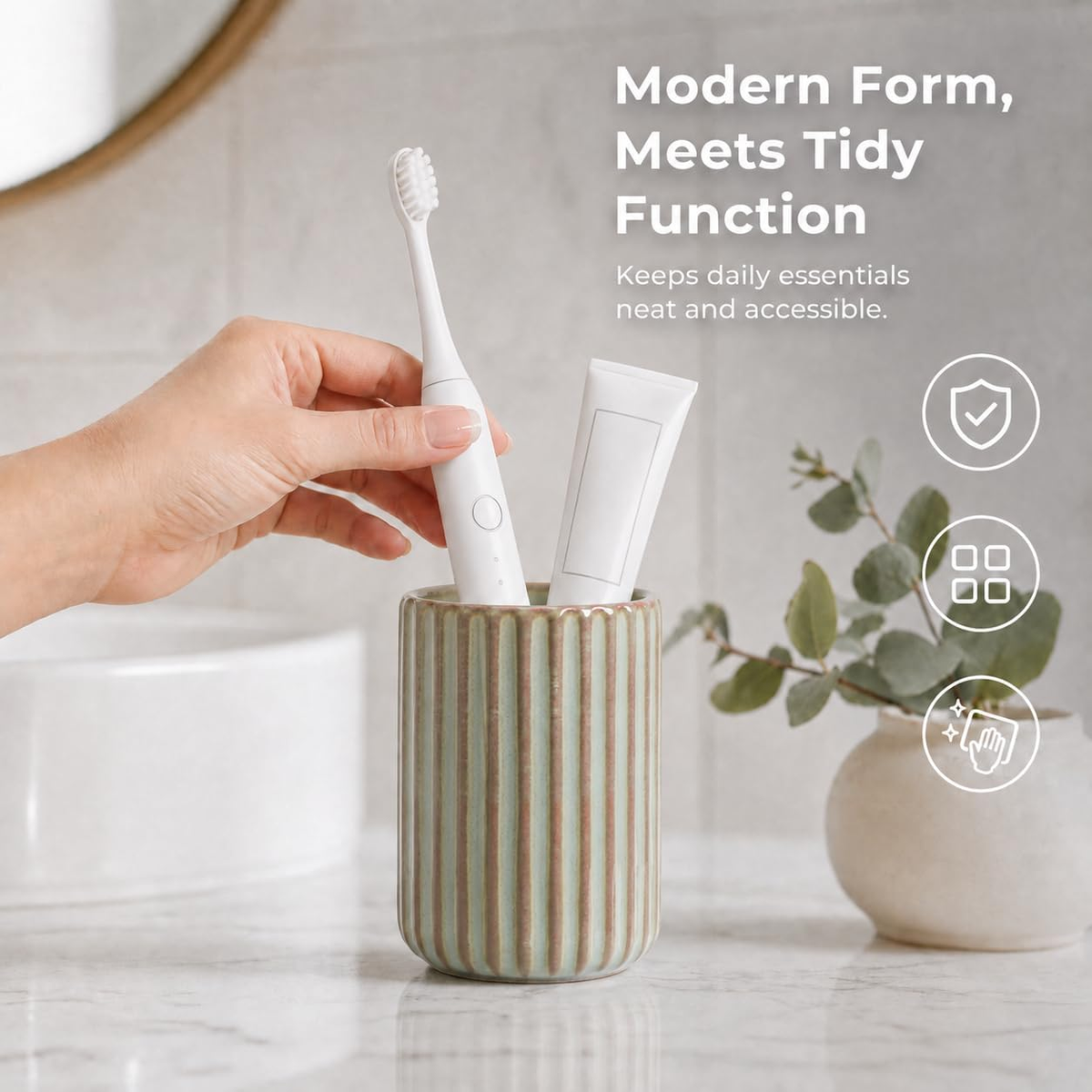 Hillcrest Bathware Ribbed Sage Green Ceramic Toothbrush Cup additional product photo