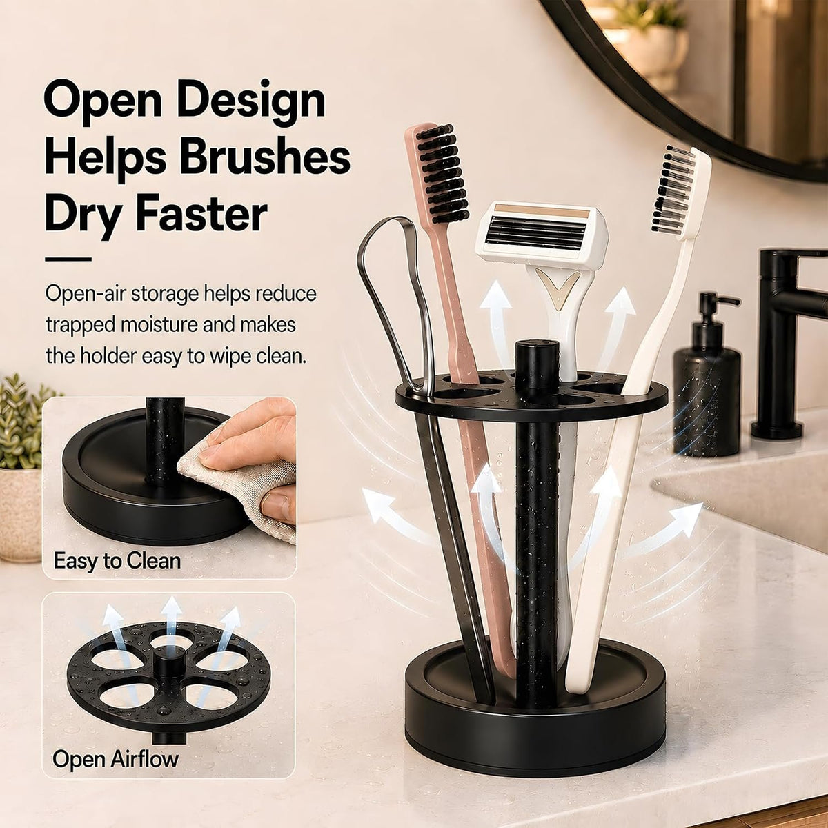 Hillcrest Bathware Black Carbon Steel Toothbrush Stand with Cone Slots additional product photo