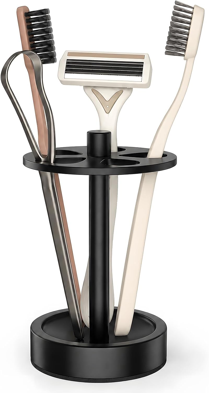 Hillcrest Bathware Black Carbon Steel Toothbrush Stand with Cone Slots studio product photo