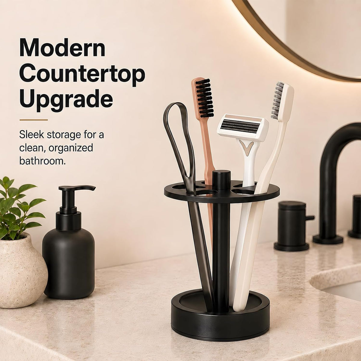 Hillcrest Bathware Black Carbon Steel Toothbrush Stand with Cone Slots additional product photo