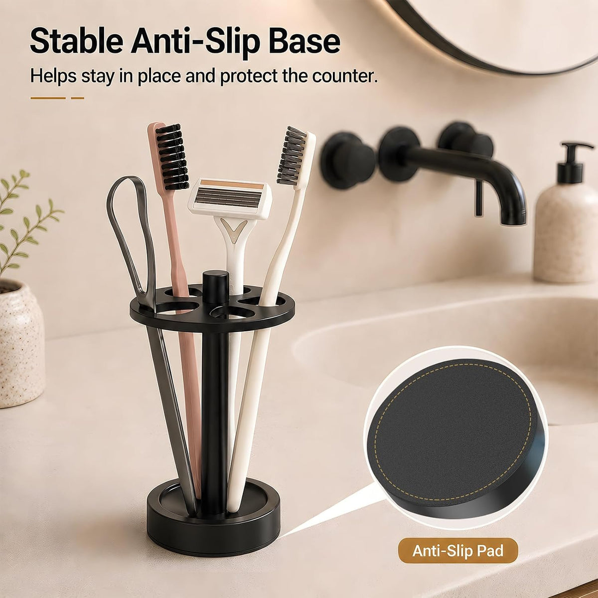 Hillcrest Bathware Black Carbon Steel Toothbrush Stand with Cone Slots additional product photo