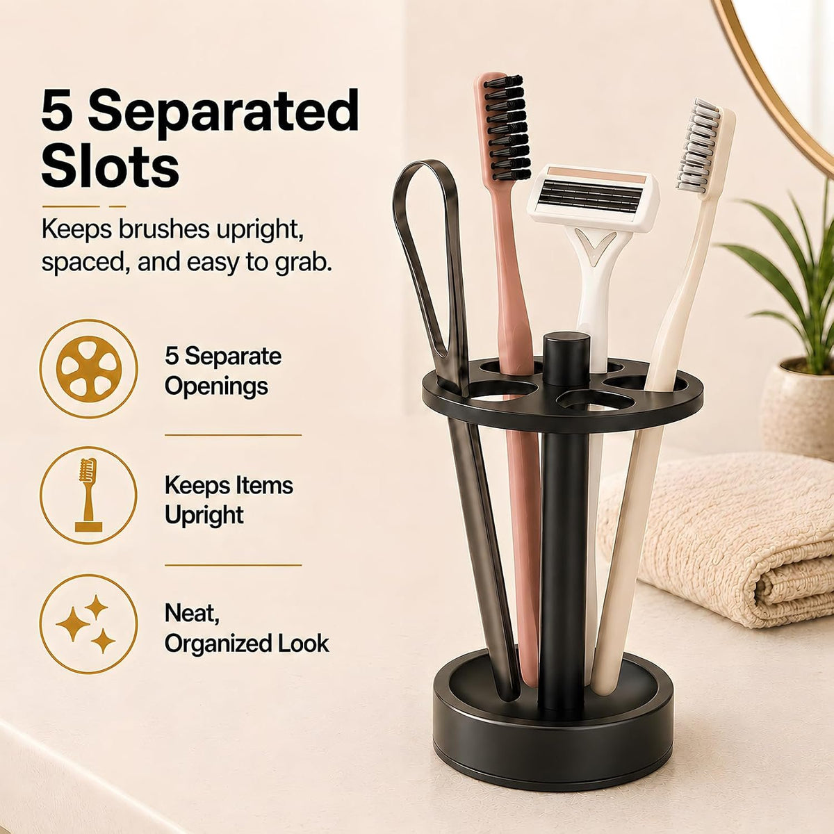 Hillcrest Bathware Black Carbon Steel Toothbrush Stand with Cone Slots additional product photo