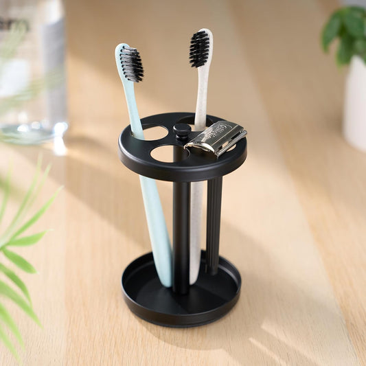 Hillcrest Bathware Black Stainless Steel Round Toothbrush Stand studio product photo