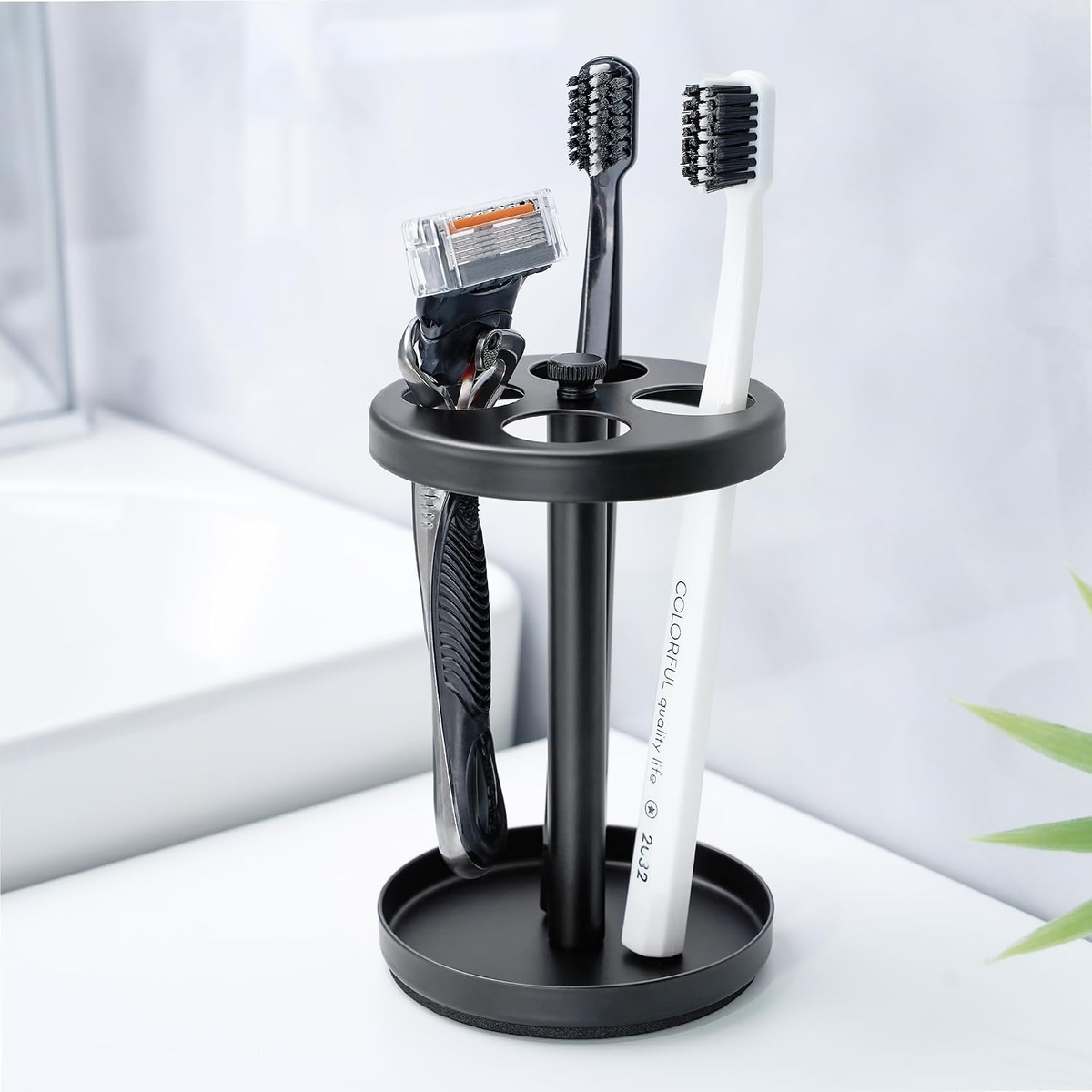 Hillcrest Bathware Black Stainless Steel Round Toothbrush Stand additional product photo