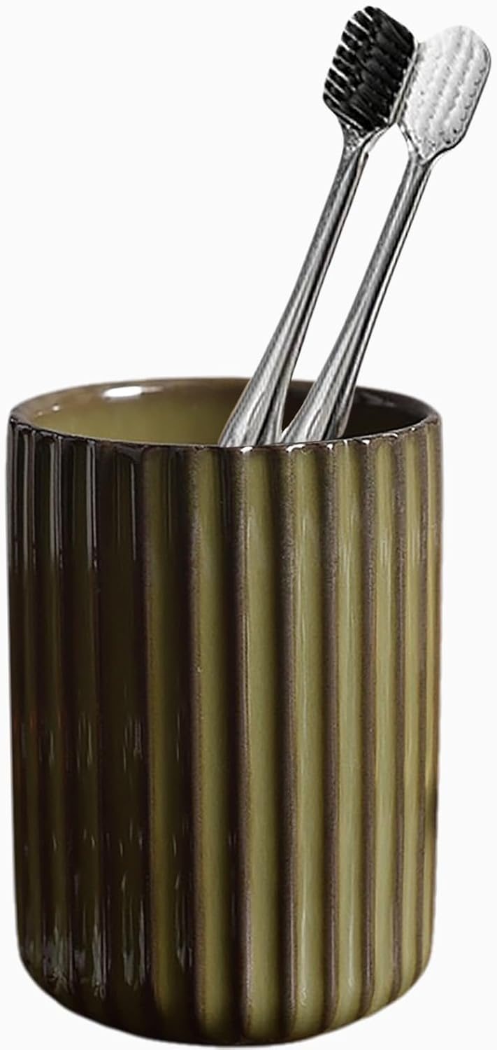Hillcrest Bathware Olive Kiln-Glazed Toothbrush Tumbler studio product photo
