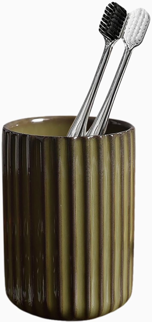 Hillcrest Bathware Olive Kiln-Glazed Toothbrush Tumbler studio product photo