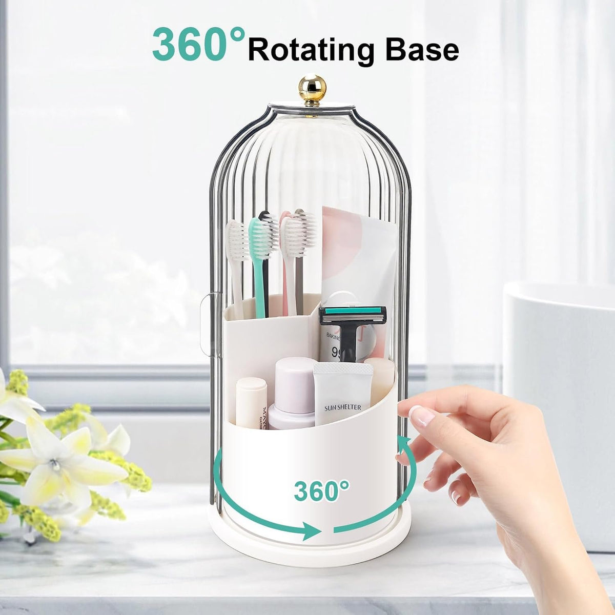 Hillcrest Bathware Rotating Toothbrush Holder with Sliding Dome Lid additional product photo