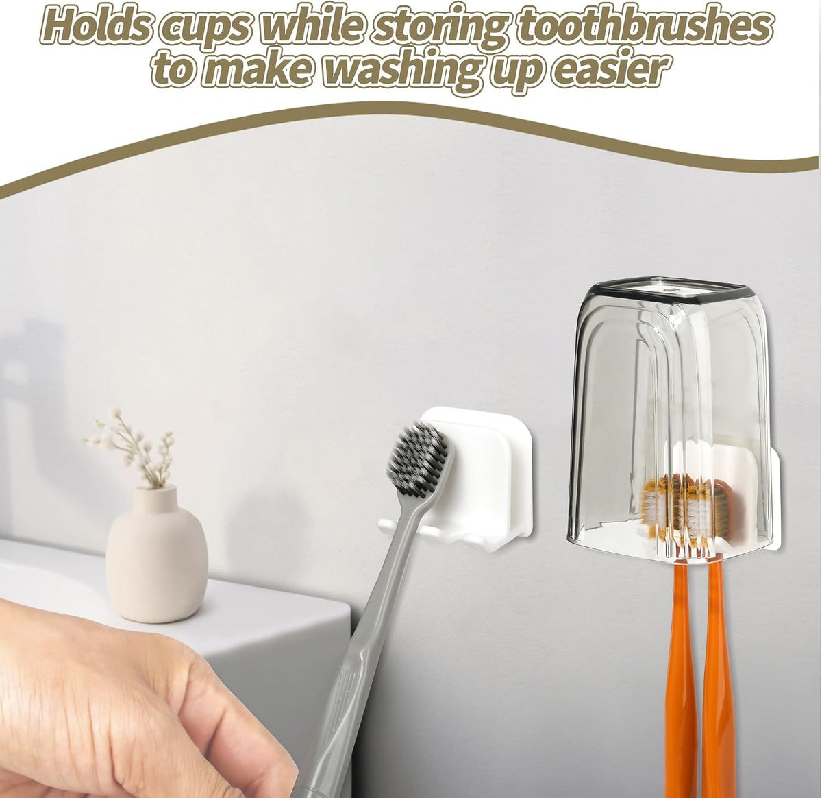 Hillcrest Bathware White Adhesive Wall Toothbrush Holder additional product photo